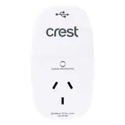 Crest Surge Protected 1-Socket Power Adaptor Outlet w/ 2x USB-A Ports White