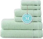 MARTHA STEWART 100% Cotton Bath Towels Set of 6 Piece, 2 Bath Towels, 2 Hand Towels, 2 Washcloths, Quick Dry Towels, Soft & Absorbent, Bathroom Essentials, Mint Green