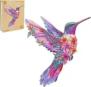 Wooden Jigsaw Puzzles for Adults, Beautiful Hummingbird Wooden Puzzles, Unique Animal Shape Wood Cut Puzzles(M, 11.4 * 10.6in, 120pcs), Beautiful Wooden Box, Birthday Gifts for Family Friends Game