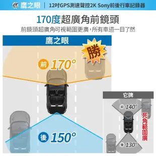 【鷹之眼】含到府安裝 鷹之眼12吋GPS測速Sony前後鏡頭行車紀錄器-附32G卡+BSD盲區偵測特仕版(行車記錄器)