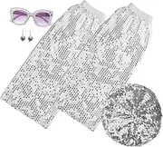 [OSOLADY] Retro Disco Ball Earrings Sequin Hat Dance Party Accessory Set for Women Silver