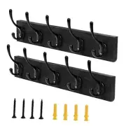 Coat Hooks Wall Mount 2 Pack Coat and Hat Rack with 10 Wall Hooks, Black