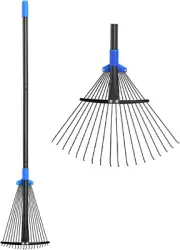 Adjustable Metal Leaf Rake 30-60 Inch, Garden Rakes for Lawns Heavy Duty Leaves