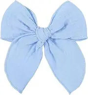 5.5 Inch Sky Blue Fable Hair Bow: Handmade Linen Cotton Hair Clip for Girls - 1 PCS