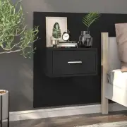 Wall Mounted Black Nightstand Storage Cabinet Modern Bedroom Organizer Shelf