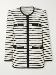 [Veronica Beard] Veronica Beard - Foster Striped Cotton-blend Tweed Jacket - Ivory - US10 US 10 Ivory
