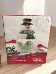 Home Accents Snowman Cookie Jar New in box Glass bottom