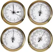 Barometer Thermometer Hygrometer Clock Set,115mm Barometer Indoor,Barometers for The Home Wall,Analog Weather Station,Traditional Weather Barometer,for Fishing Boat Baby Room Office