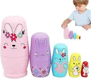 Rabbit Nesting Dolls, Stacking Dolls Wood for Kids, Educational Stacking Playsets for Boys Girls, Cartoon Home Decoration Ornament
