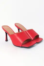 Red Square Toe Heeled Mules Sandals - Size 9, Women's Shoes