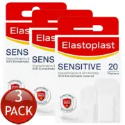 3 x Elastoplast Sensitive Assorted Fabric Strips 20 Pack Wound Plaster Pain Free