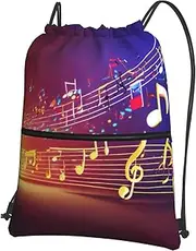 EdWal Colorful Music Notes Print Drawstring Backpack Gym Bags Sports Bags With Zipper Pocket For Travel Beach, Black, One Size