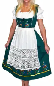 2XL 22 Long German Dirndl EMBROIDERED Dress +Lace Apron+Top Oktoberfest Waitress