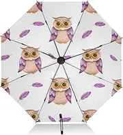 [RPLIFE] Umbrella, Lightweight Portable Automatic Open/close Umbrella for Women, Travel Umbrellas for Rain, Wind and Sun, Cute Owls White