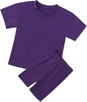 [HahaNice] Toddler Girls Summer Outfits Cotton Solid T-Shirt & Biker Shorts Set for Little Girls 2 Pcs Tracksuits