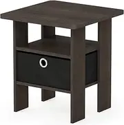 Furinno Andrey End Table/Side Table/Night Stand/Bedside Table with Bin Drawer, Dark Brown/Black