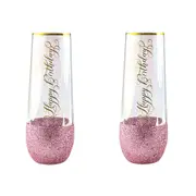 2PK Happy Birthday Stemless Celebration Champagne 16cm Drinking Glass 180ml