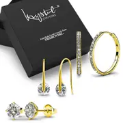 Boxed 3 Pairs of Gold Earrings Set Embellished with SWAROVSKI® Crystals