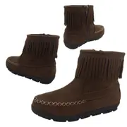 Girls Boots Grosby Ruby Ankle Boot Fringe Detail MicroSuede Zip up Flat