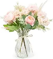 2 Bundles Artificial Flowers Set Roses Camellia Peony Chrysanthemum Combo Faux Flowers Bulk Flower Leaf with Stems for DIY Centerpieces Wedding Party Home Decorations (Pink)