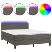 vidaXL Box Spring Bed with Mattress&LED Dark Grey 153x203 cm Queen Size Velvet