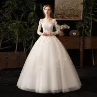 在飛比找ETMall東森購物網優惠-森系主婚紗2023新款新娘氣質一字肩長袖簡約顯瘦簡約法式輕婚