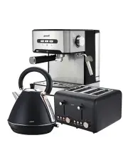 Pronti Toaster, Kettle & Coffee Machine Breakfast Set in Black