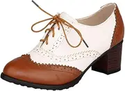 [Bellirala] Womens Brogues Oxfords Block Heels Lace Up Pumps Wingtip Mesh Dress Shoes