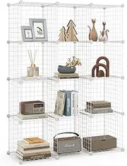 Giantex Metal Wire Cube Storage, 12-Cube Stackable Free Standing Cubby Storage Organizer Shelf, Modular Shelving Grids, DIY Bookcase Closet Wardrobe Organization Storage Cubes Bookcase