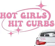 Jiayaus Car Stickers, HOT Girls HIT CURBS Car Sticker, Funny Car Stickers for Fashionable Ladies Driver, Weatherproof Cute Car Stickers (Pink)