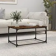 Smoked Oak Coffee Table for Living Room, 80x50 Engineered Wood, Iron Frame Tables - Modern Accent Center Table with Storage