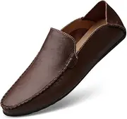 [WELRUNG] Men's Casual Genuine Leather Slip On Soft Driving Walking Shoes Penny Loafer Flats Shoes