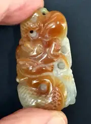 Hand-Crafted Natural BURMA RED JADE Dragon Carving Cameo Pendant / Collectible