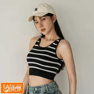 【EASY SHOP】Banana Pie-BRA TOP 經典條紋削肩背心-黑