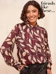 Friends Like These Red Roll Neck Tie Back Animal Print Blouse (AN8433) | $29