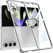 [YBROY] Case for Samsung Galaxy Z Fold5 5G, Ultra-Thin Hard PC + Tempered Glass Protective Film, with Metal Ring, Anti-Scratch, Cover Case for Samsung Galaxy Z Fold5 5G.(Silver)