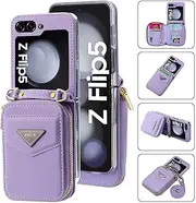 [XIMAND] for Samsung Galaxy Z Flip 5 Luxurious Leather Zipper Wallet Case Offers 6 Card Slots, with Wrist Strap and Adjustable Shoulder Strap Like a Mini Backpack.(Purple)