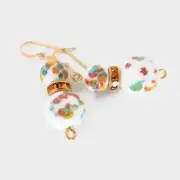 White Millefiori Glass Lampwork Bead Drop Earrings, Handmade with Vintage Beads
