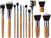 EmaxDesign 12 Pieces Makeup Brush Set Professional Bamboo Handle Premium Synthetic Kabuki Foundation Blending Blush Concealer Eye Face Liquid Powder Cream Cosmetics Brushes Kit With Bag
