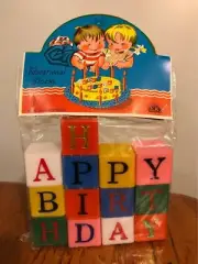 Vintage NOS Hard Plastic ABC Building Toy Blocks Baby's Birthday Cake Topper