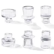 Candlestick Holders Set of 6, Ribbed Glass Taper Candle Holders, Reversible C...