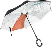 Double Layer Inverted Umbrella Cars Reverse Umbrella Watercolor Fox Starry Sky Windproof UV Proof Travel Outdoor Umbrella