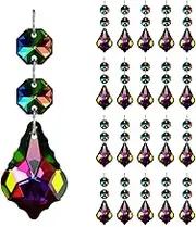 GOLDENHAITAI 20pcs Chandelier Crystals Maple Leaf Prism Pendant Parts Connected Glass Octagon Beads Chain for Chandelier Decoration 38mm (Rainbow)