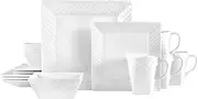 Trellis White Square 16 Piece Dinnerware Set, Service for 4
