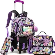 [ZBAOGTW] Unicorn Rolling Backpack for Girls Kids Backpack with Roller Wheels 3 in 1 Sequin Backpack with Lunch Box