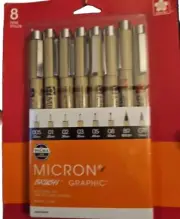 BRUSH MICRON GRAPHIC BLACK by SAKURA 8 CT. PACK BID@ DRAW for DAZE