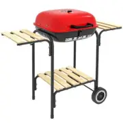 Otryad Portable Charcoal Grill 17" Outdoor W/ Wheels+2 Side Tables+Bottom Shelf