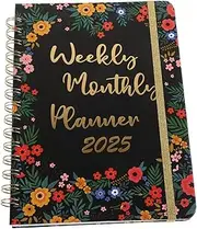 NOLITOY 2025 Journal Flower Notebook Agenda Planner Notebooks Aesthetic Weekly to Do List Planner Calendar Planner Small Notebook Pocket Spiral Notebooks Teacher Planner Paper Black