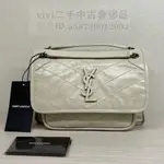 精品二手 YSL SAINT LAURENT NIKI BABY 灰色牛皮 銀鍊 郵差包 斜背包 633160