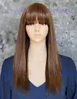 Long Flat Straight Bangs Heat OK Human Hair Blend Wig Light Brown/Blonde EVAZ